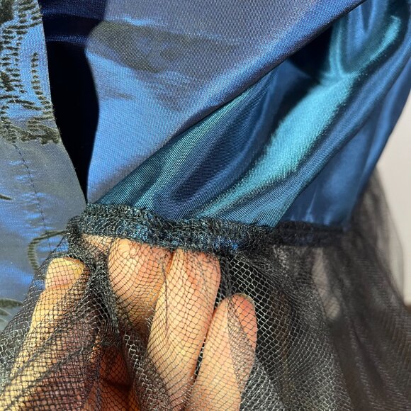 Vintage Ever Beauty Size 14 Blue Taffeta Gown V-Waist Felted Brocade - Picture 9 of 16